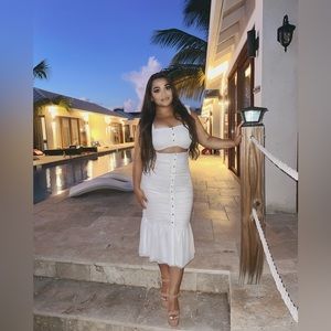 Alamour the label white skirt and crop top set